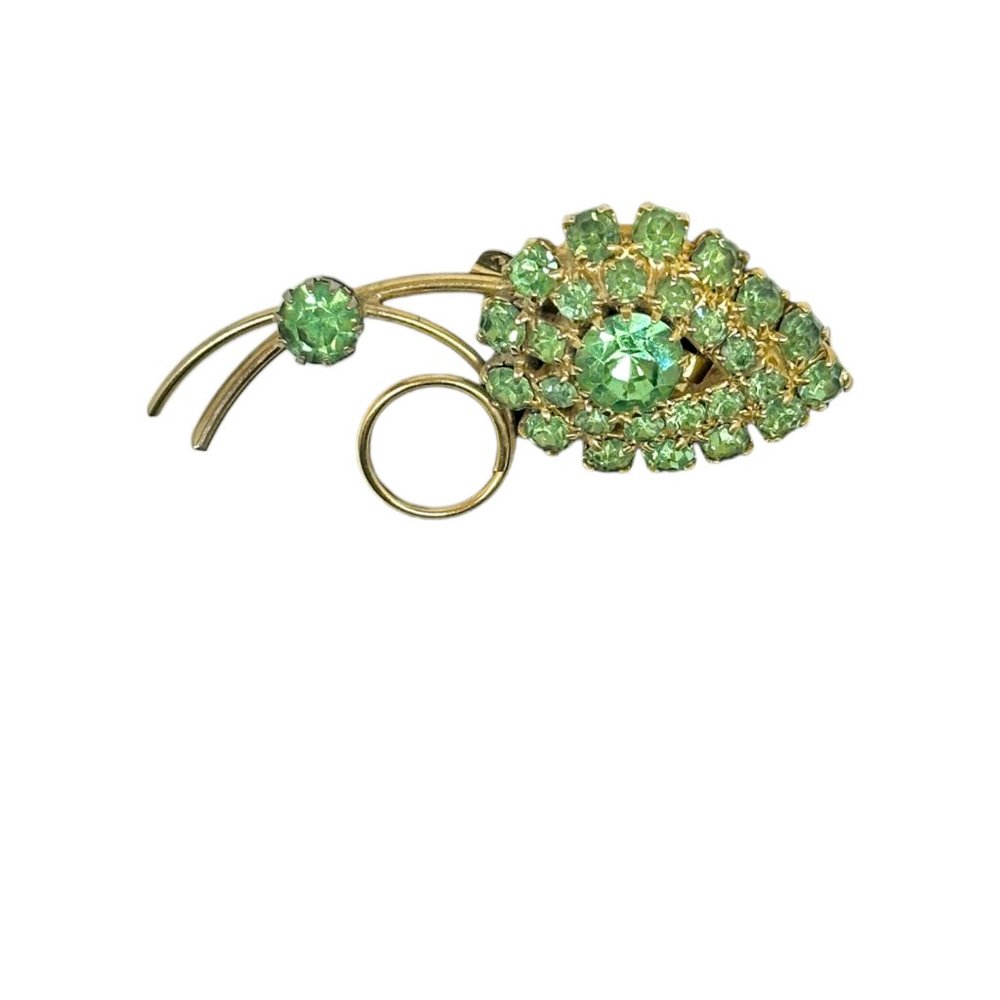 Vintage Green Rhinestone Leaf Pin - Picture 5 of 10